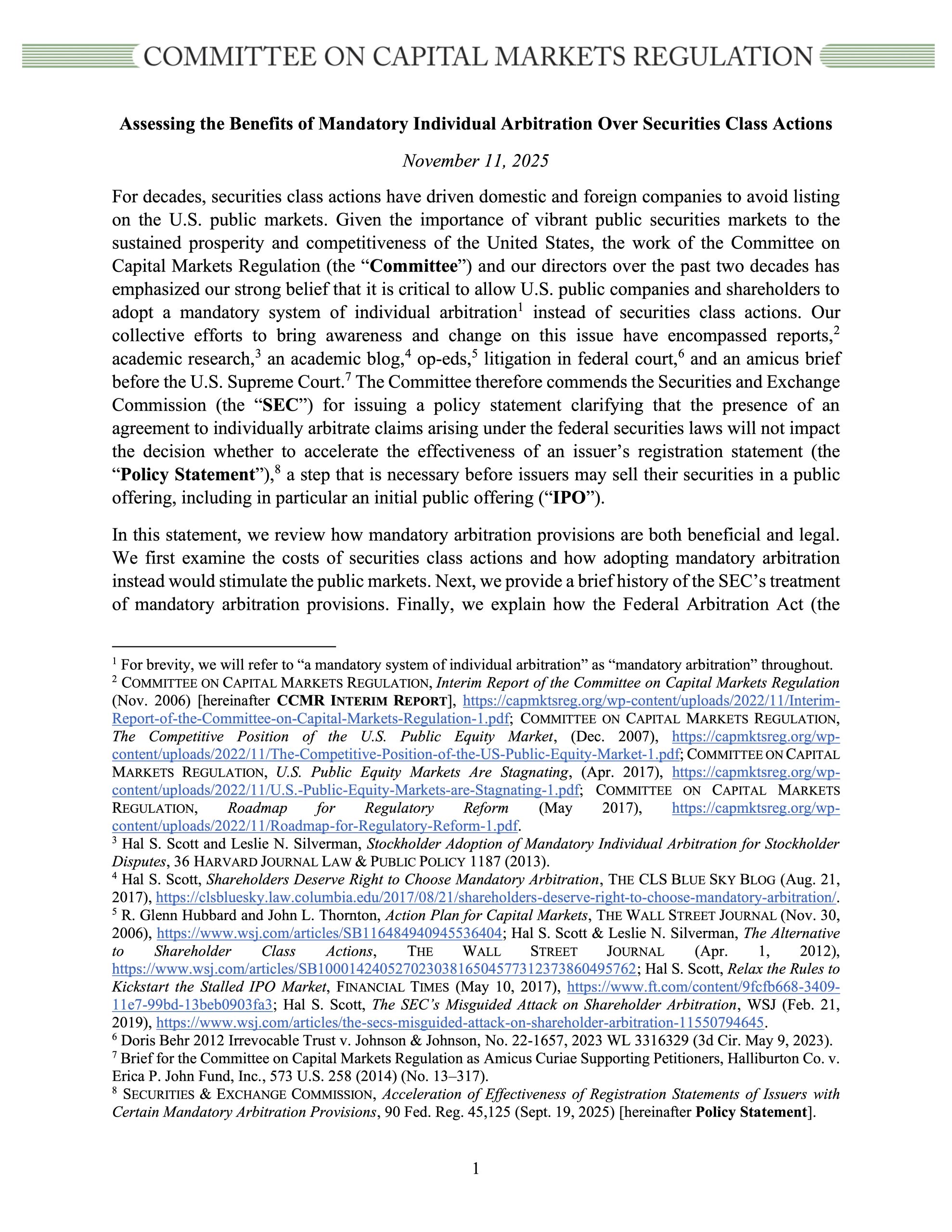 CCMR Statement on Mandatory Individual Arbitration
