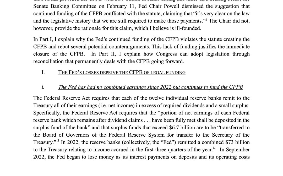 Hal Scott – Understanding the CFPB’s Funding Problem