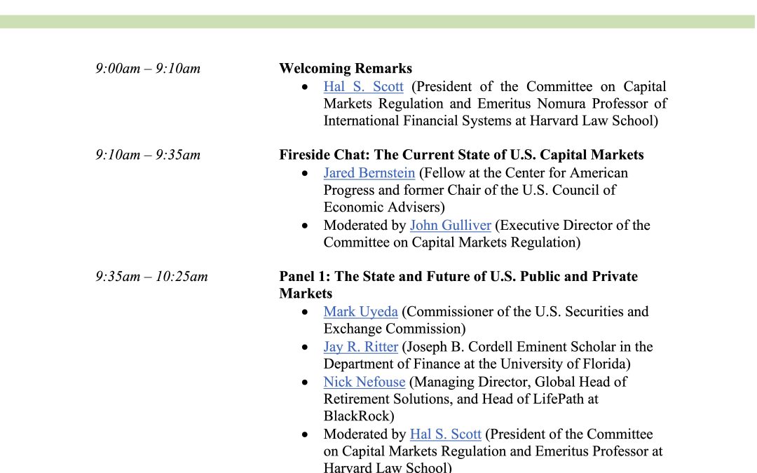 The Future of U.S. Capital Markets Seminar for Congressional Staff